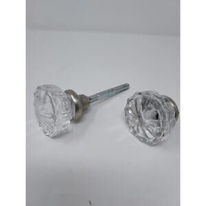 Door Knob Set Heavy Glass Brushed Silver Bases and Plates Vintage Look